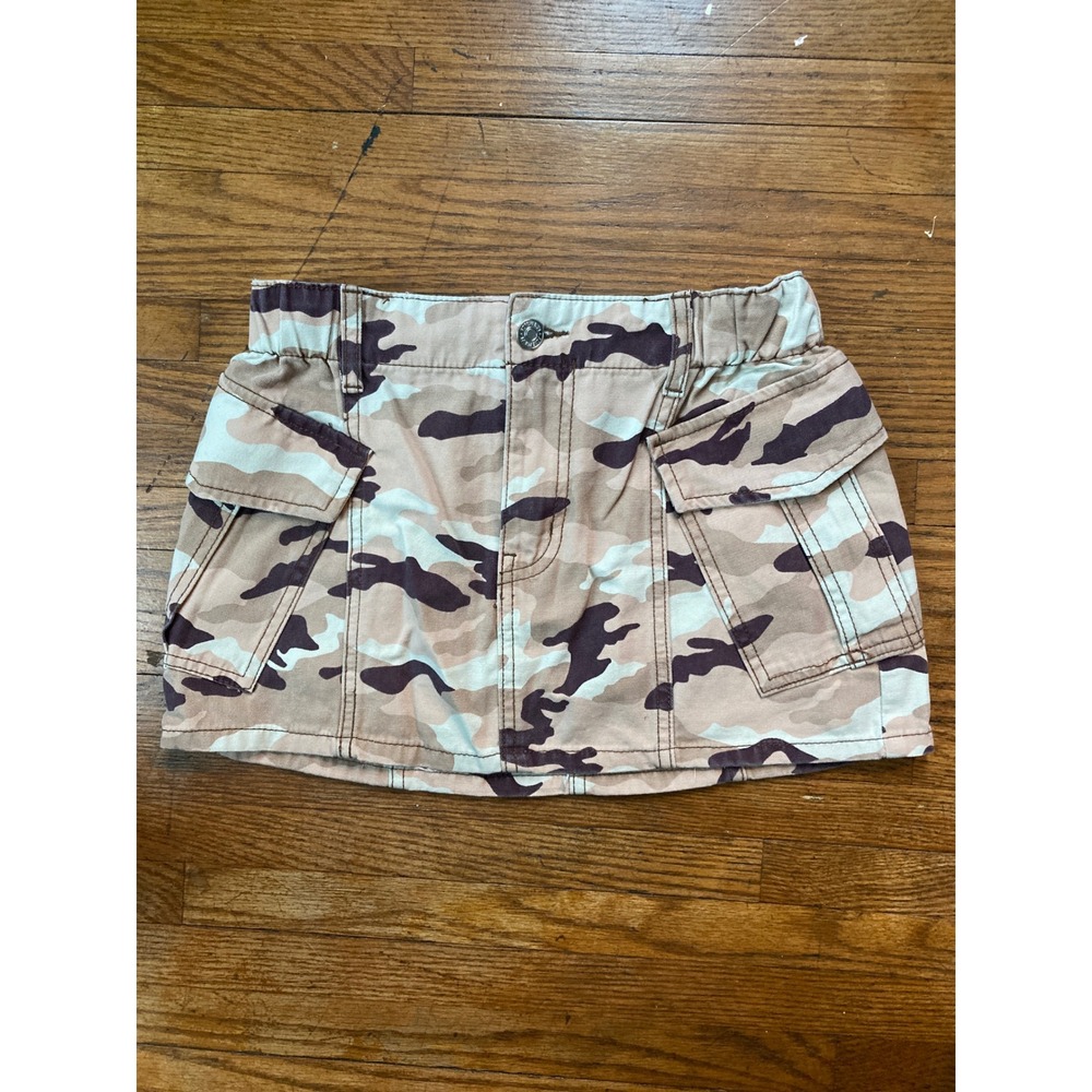 Forever 21 Camo Cargo Mini Skirt Tan Brown Cotton Canvas Utility Pockets Size S